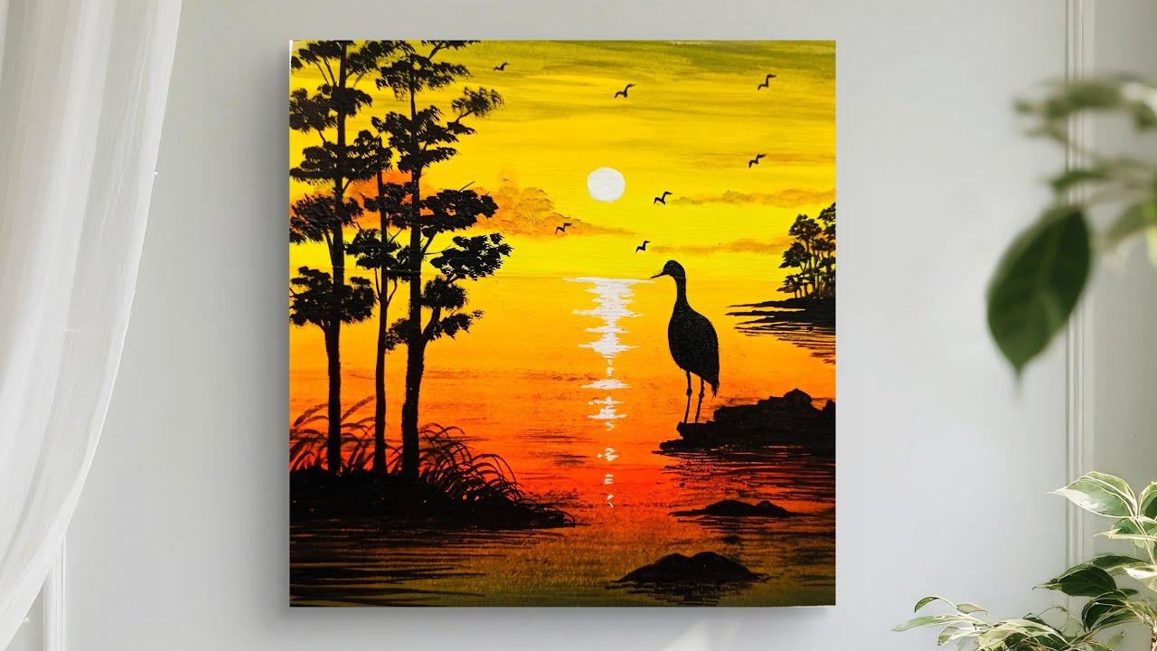 Sunset Painting /Nature scenary painting / Acrylic Painting Tutorial