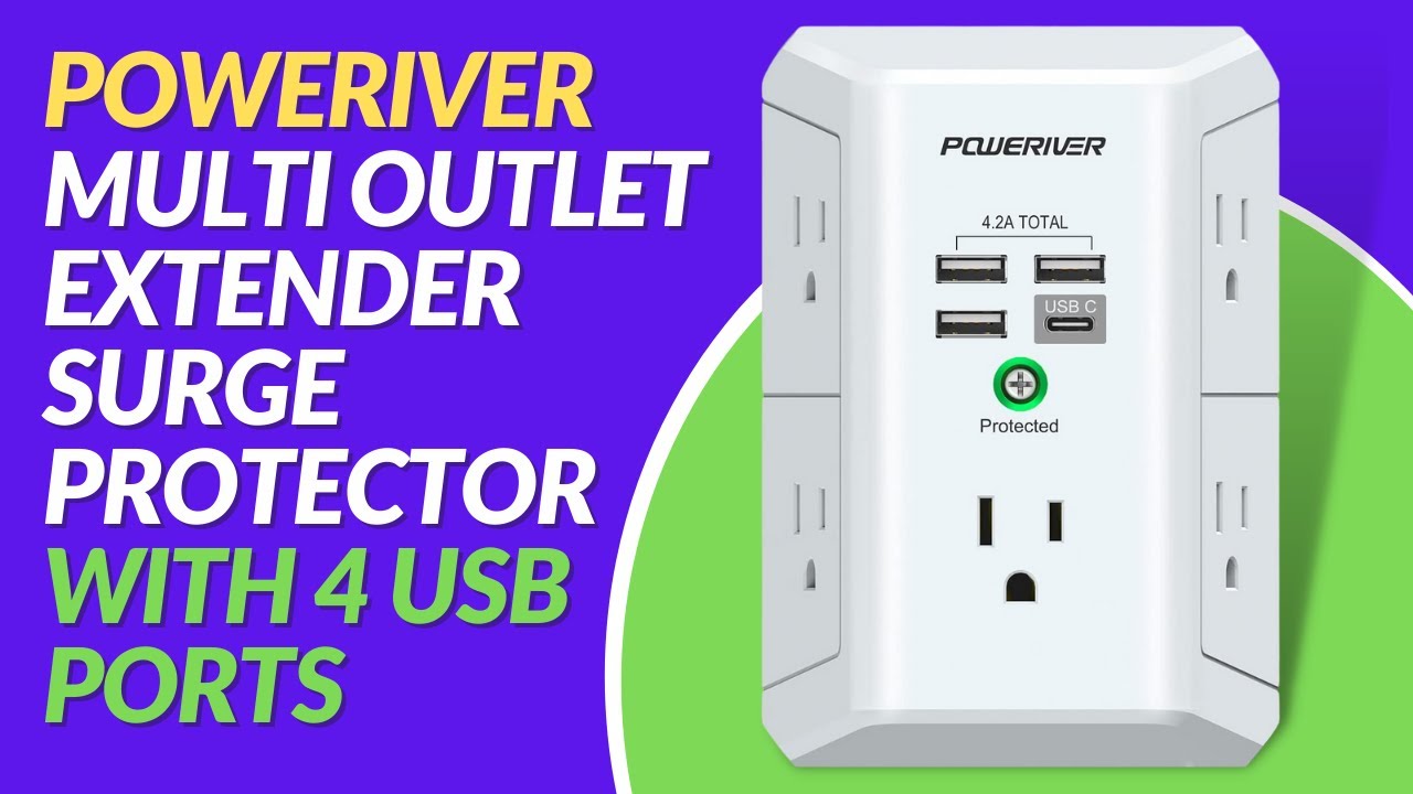 POWERIVER Multi Outlet Extender Сетевой фильтр с 4 USB-портами