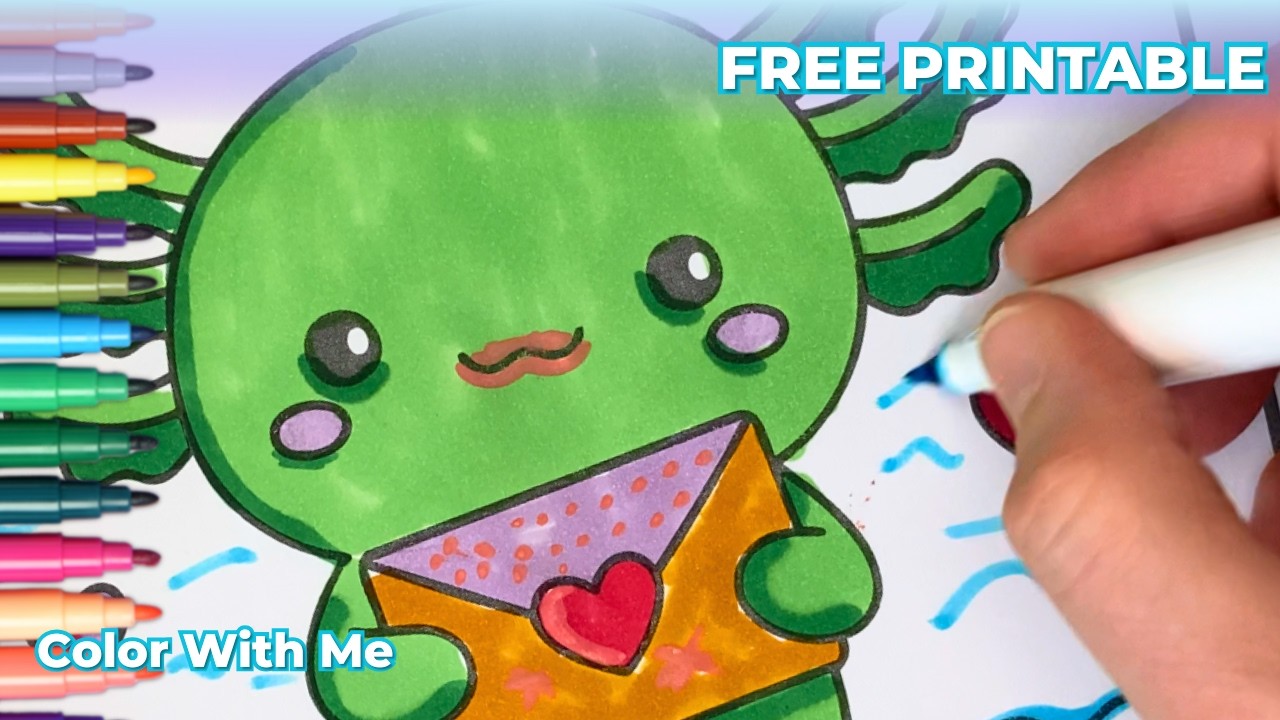 Cute Axolotl Gets a Love Letter 💌 | Relaxing Coloring