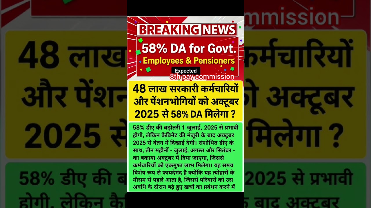 8th pay commission basic salary 58% DA for Govt #8thpaycommission #salary #govtemployees #DA #Hike