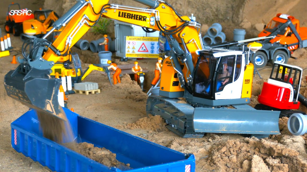 UNIQUE DETAILED RC SEWER CONSTRUCTION SITE / LIEBEHERR RC DIGGER / MAN HOOK LIFTER SCALEART