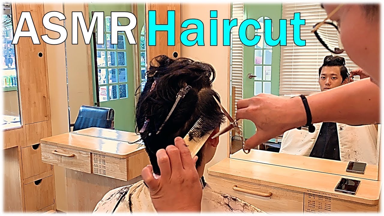 [ASMR]relaxing asmr. ASMR haircut. ASMR hair play. ASMR hair. Men's soft two-block hair cut.