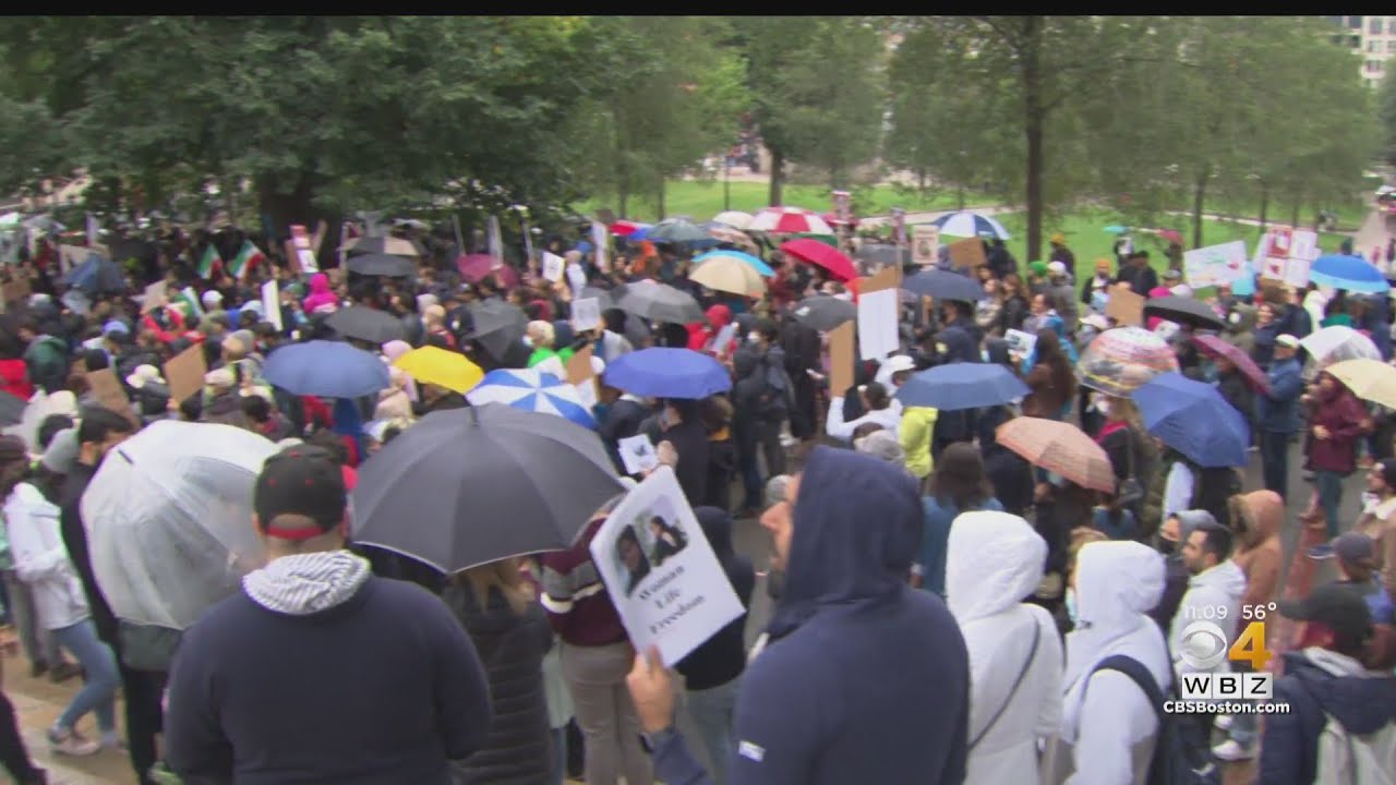 Hundreds outside State House protest Iran's treatment of women