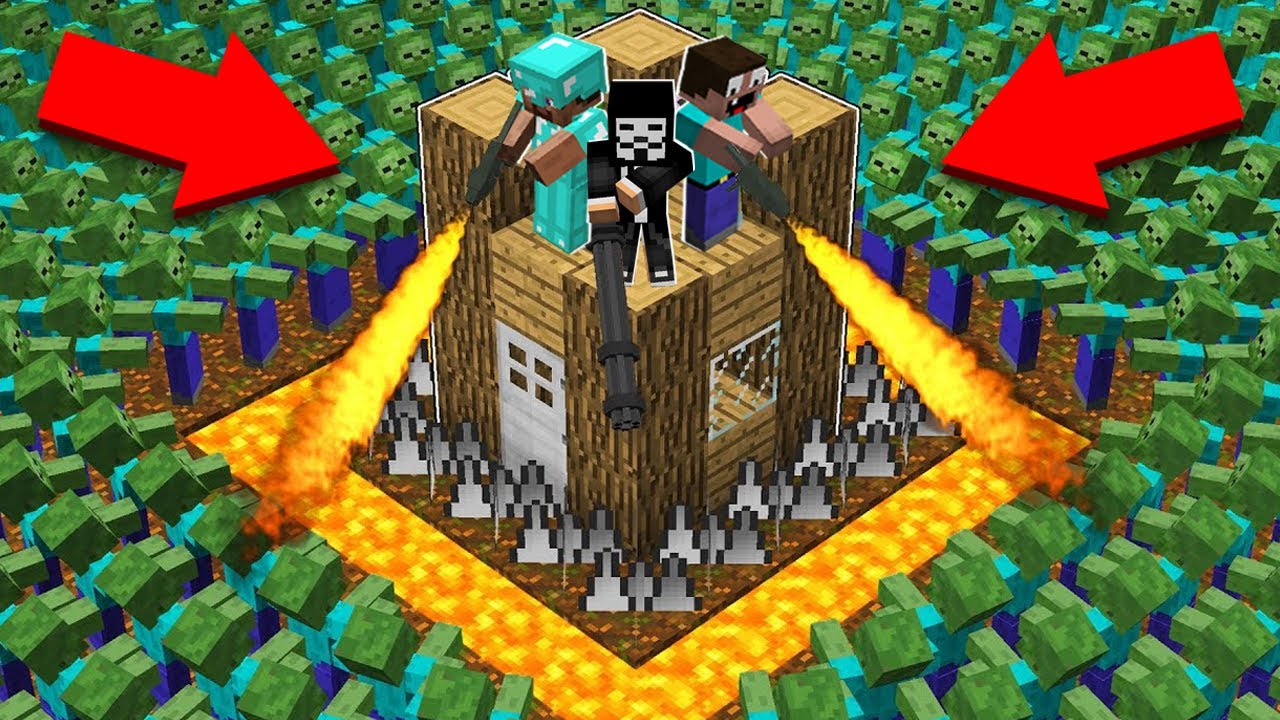 1000 ZOMBIE ARMY vs CASTLE! FIRE TOWER PROTECT! in Minecraft Noob vs Pro vs Hacker