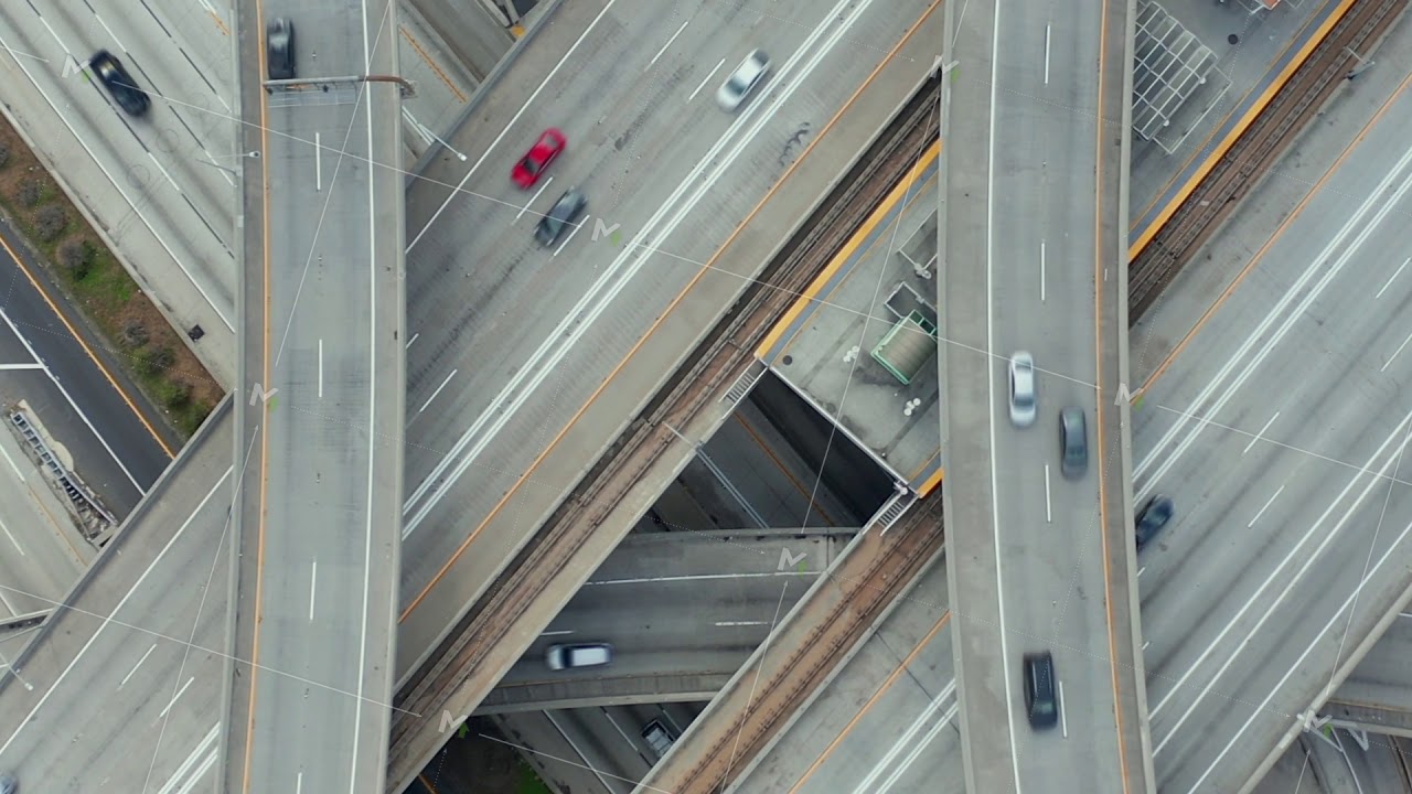 AERIAL: Spectacular Overhead Shot of Judge Pregerson Highway showing multiple Roads, Bridges