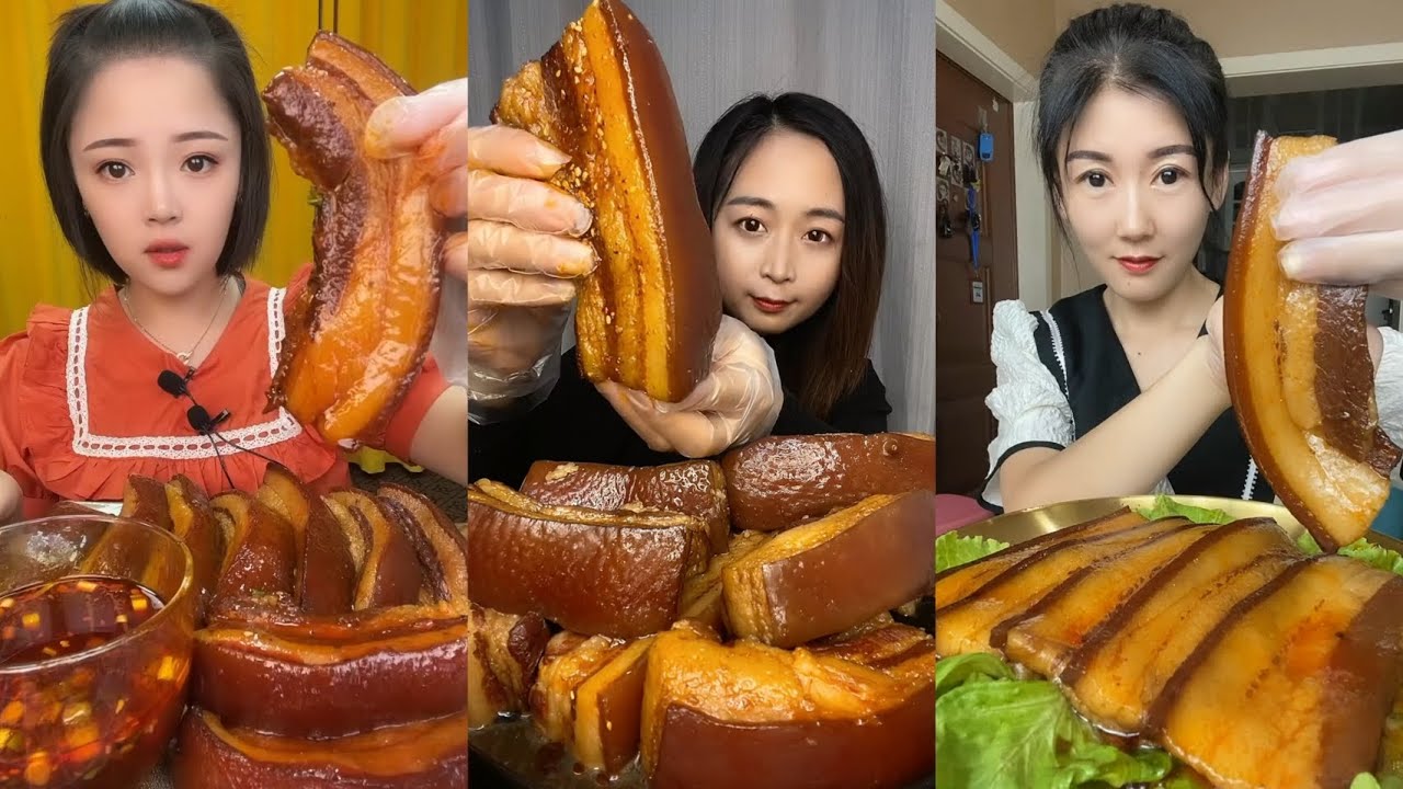 Spicy Pork Belly Eating Mukbang Fatty Pork Yummy Chinese Pork Eating Mukbang Asmr