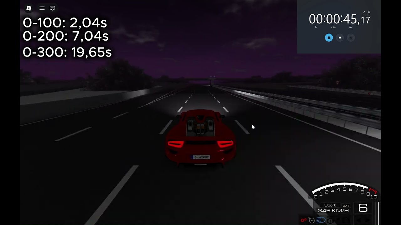 Porsche 918 Spyder Top speed test in Car Driving Simulator Roblox