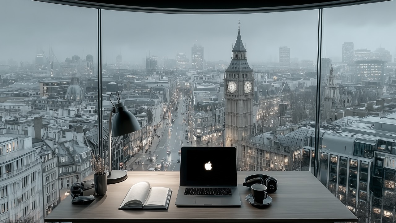 Rainy Morning Office | London Digital Workspace | Focus Music for Deep Work and Productivity