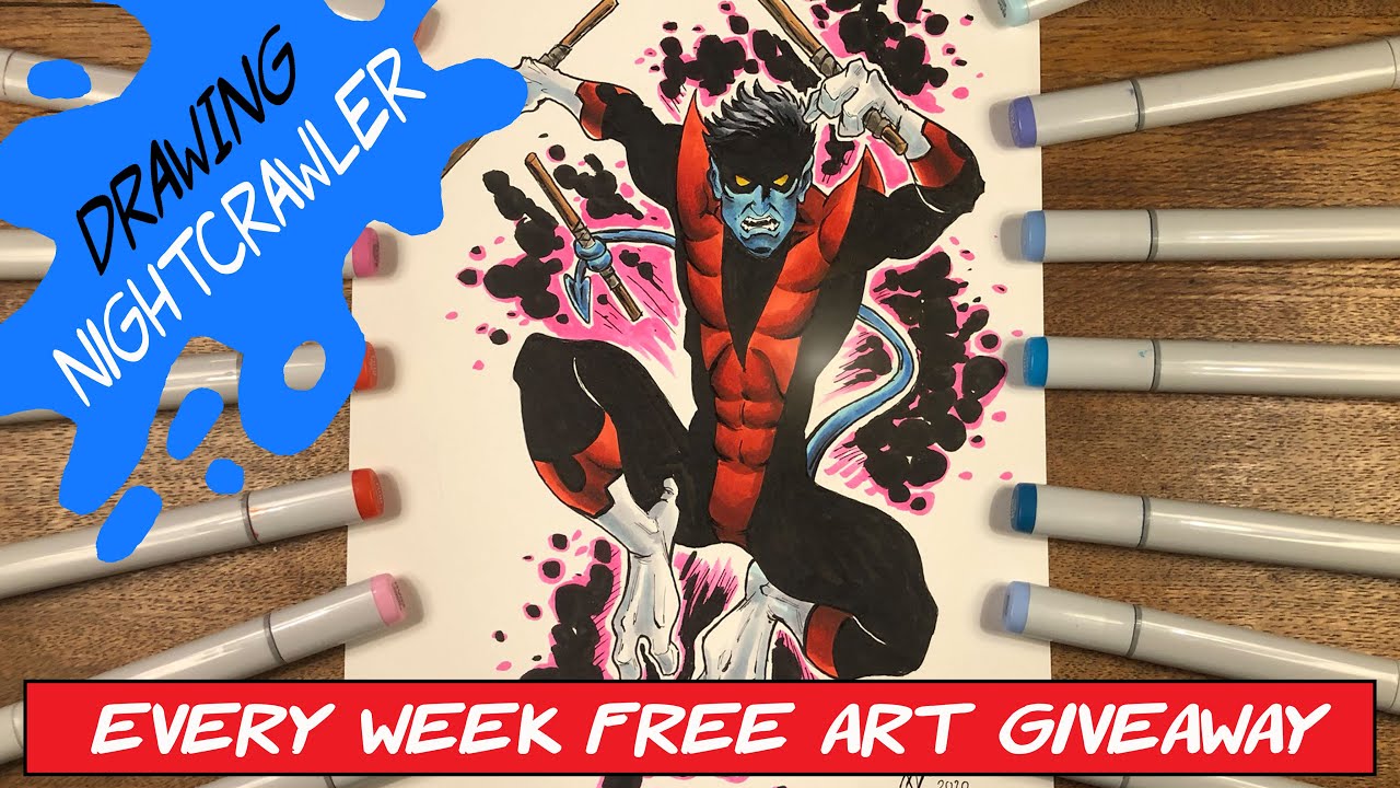 DRAWING X-MEN NIGHTCRAWLER, from Marvel Comics GIVEAWAY | Marvel X-men tekenen | DRAW MANIA