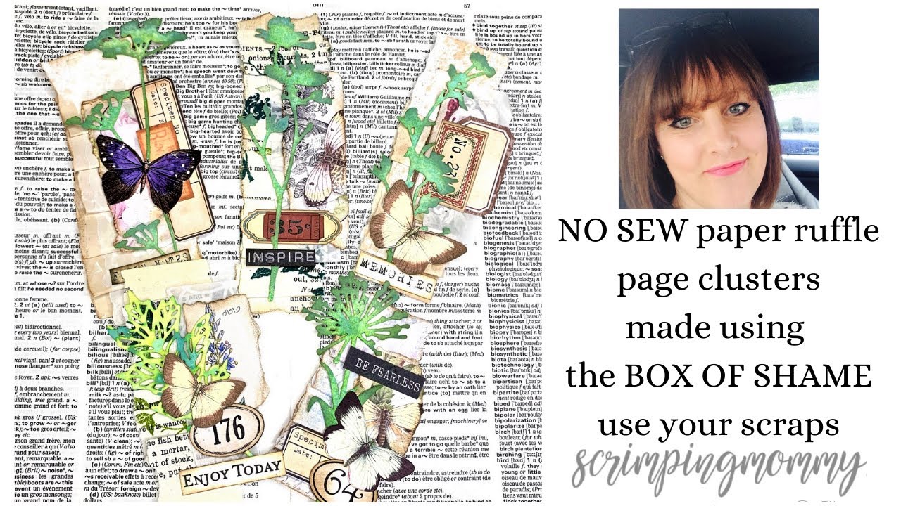 NO SEW paper ruffle page clusters made from the BOX OF SHAME ! use your scraps