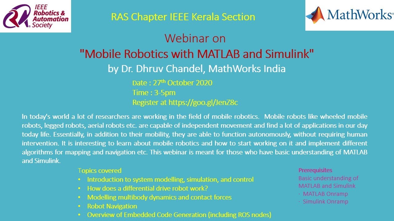 Mobile Robotics with Matlab and Simulink || IEEE RAS Kerala Chapter