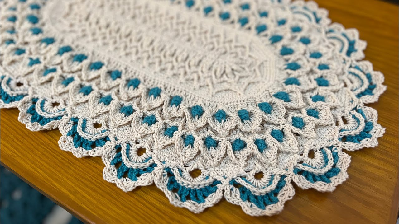 مفرش /سجاده بيضاوي مميز 3d crochet(part 3) (14-20)3d oval runner/rug