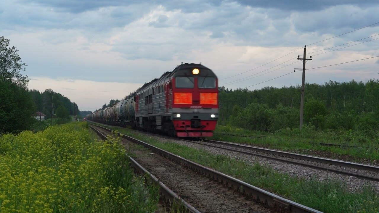 2ТЭ116У-0318 с наливным поездом.