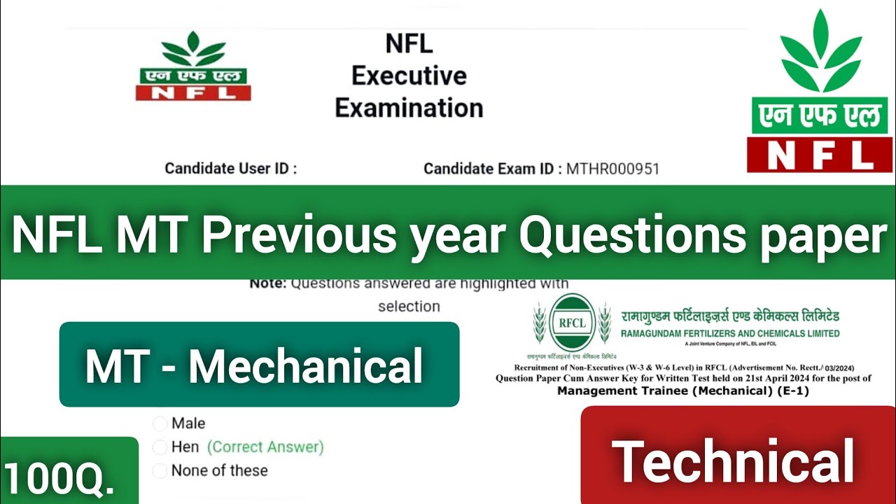 #nfl NFL/RFCL MT-Mechanical Previous Year Technical Questions paper l NFL MT Mechanical Technical Q.