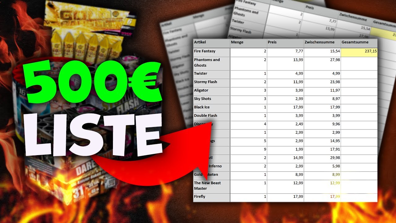 500€ Feuerwerk Einkaufsliste für Silvester (letztes Jahr) | PyroStop