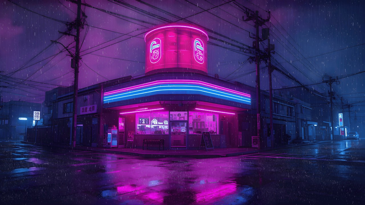 Lofi Rainy Nights 🌧️ – Aesthetic Retro Neon Street for Sleeping & Dreaming | 4K