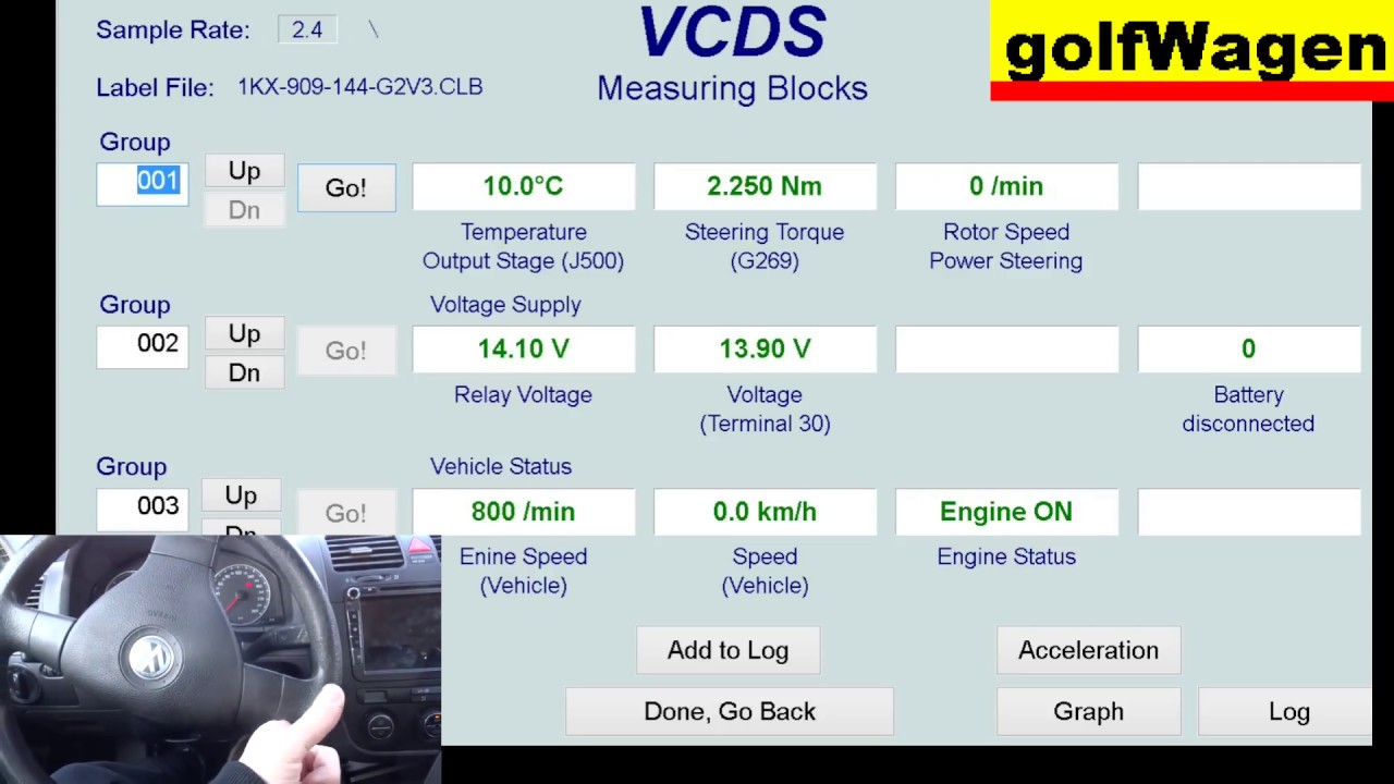 VW Golf - steering torque Nm - rotor speed power steering - steering assistent