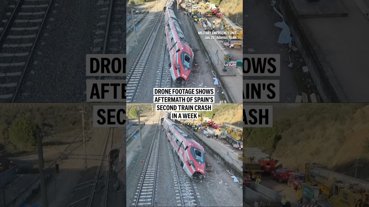 Drone footage shows aftermath of Spain's second train crash in a week