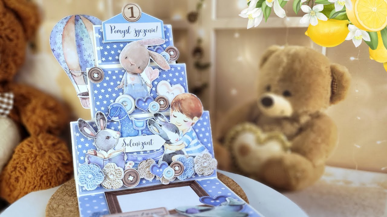 Kartka na pierwsze urodziny dla chłopca - jak zrobić easel card na roczek? Tutorial scrapbooking