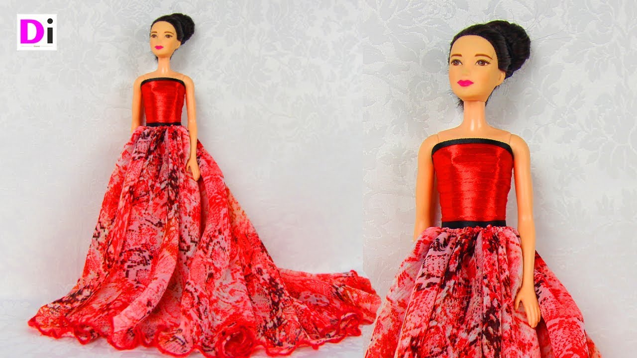 Шьем красное платье для куклы Барби со шлейфом. How to make dress for Barbie dolls