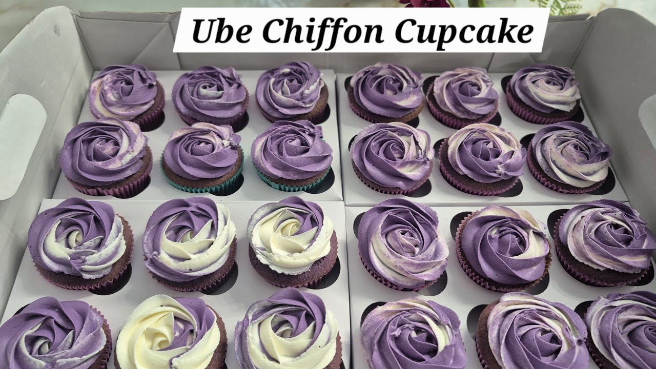 Ube Chiffon Cupcake | Cream Cheese Whipped Cream Frosting