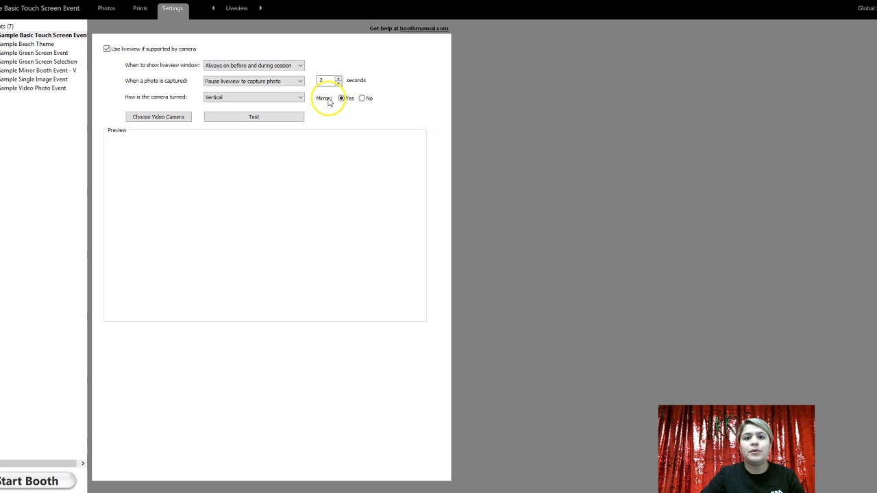 Live View Setting in Darkroom Booth 3