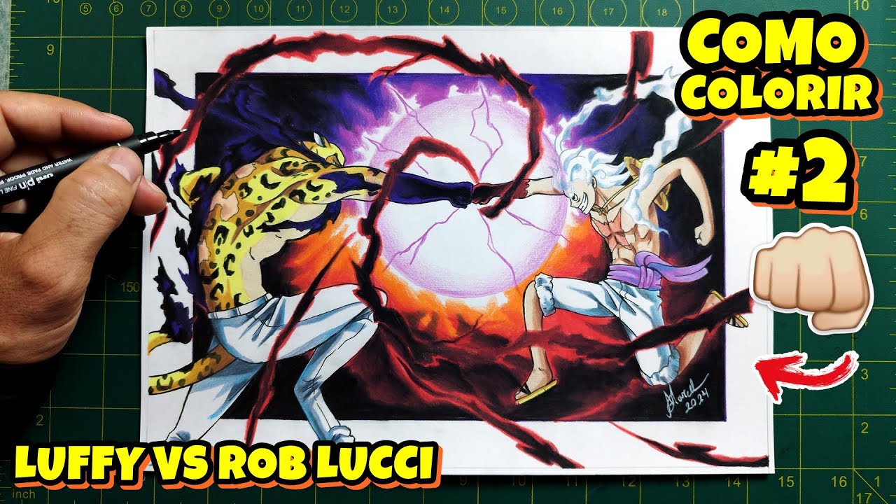 COMO DESENHAR O LUFFY GEAR 5 VS ROB LUCCI COM HAKI PASSO A PASSO #2
