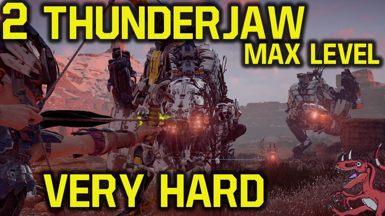 Horizon Zero Dawn gameplay - MAX LEVEL vs  2 Thunderjaw on VERY HARD (Horizon Zero Dawn Thunderjaw)