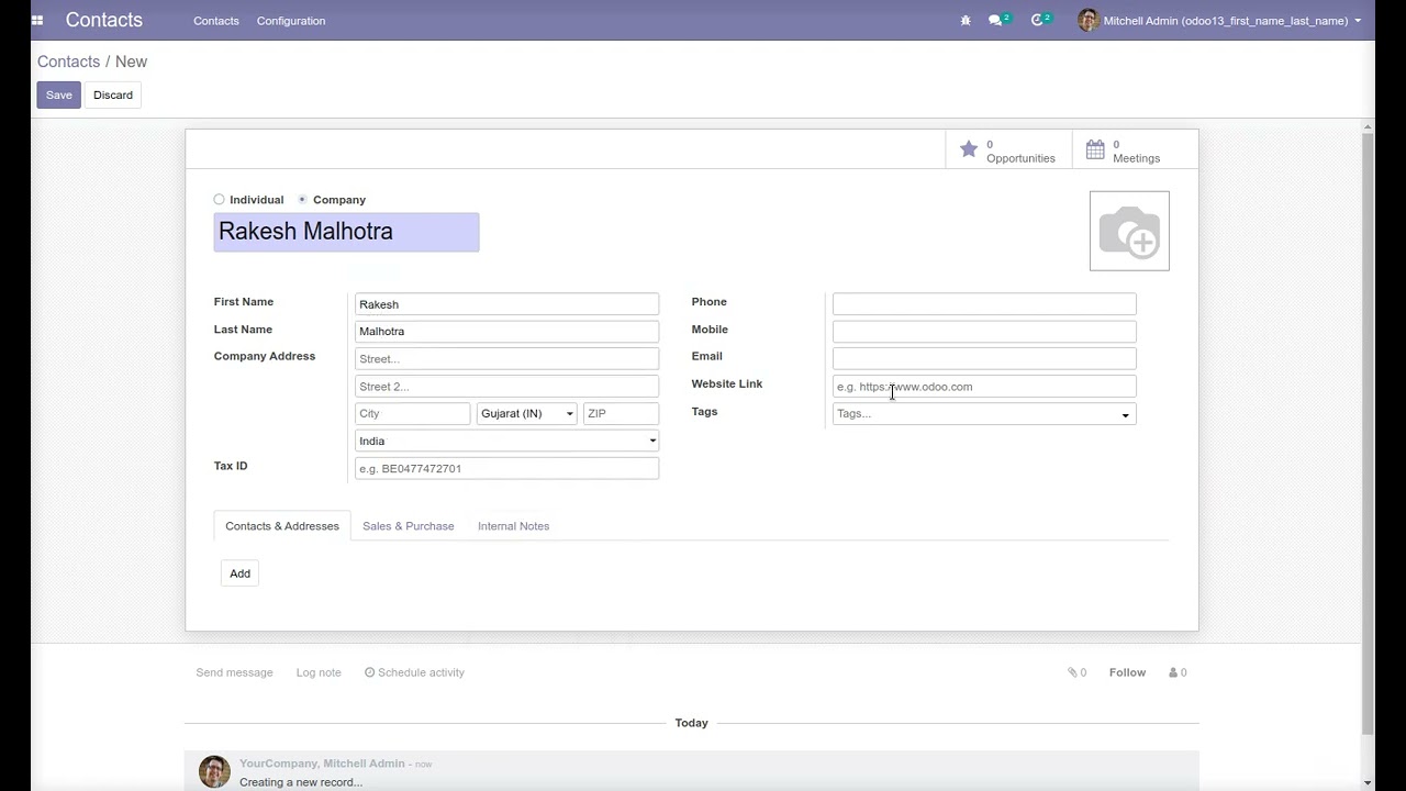 First Name - Last Name in Contacts And CRM Odoo App