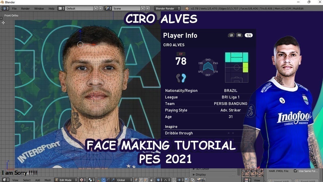 TUTORIAL MUDAH MEMBUAT FACE CIRO ALVES PES 2021 LENGKAP UNTUK PEMULA