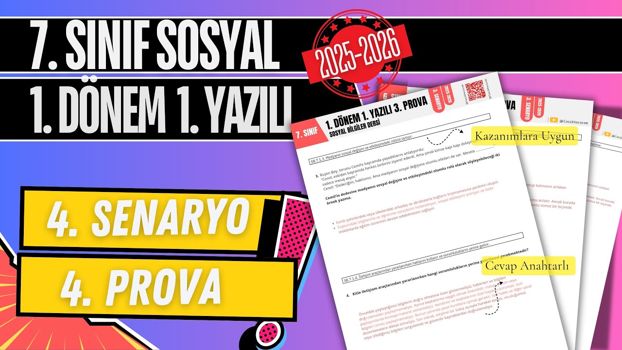 7. Sınıf Sosyal Bilgiler 1. Dönem 1. Yazılı | 4. Senaryo Örnek Sorular | 2025-2026