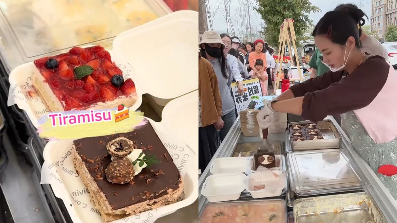 00後小姐姐創業擺攤賣提拉米蘇，每天排隊好多人🍰🤗 #dessert #cake #food #fruit #chocolate #cheese #stall