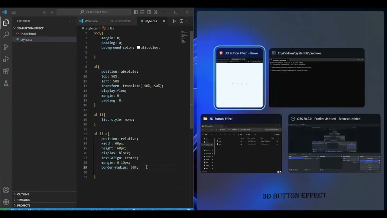 3D Button Effect project using vscode