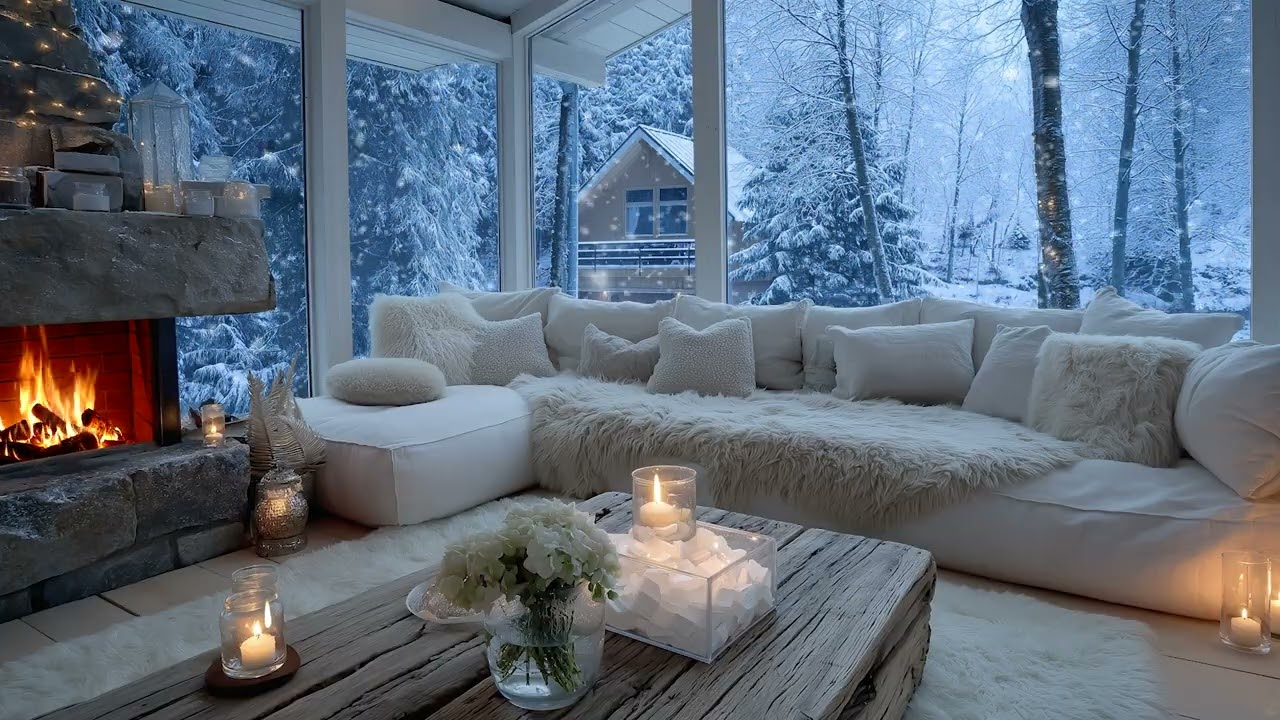 🌷🎶 Winter Elegance Lounge | Fireplace, Flowers & Piano Music (4 Hours) | Perfect for Focus & Healing