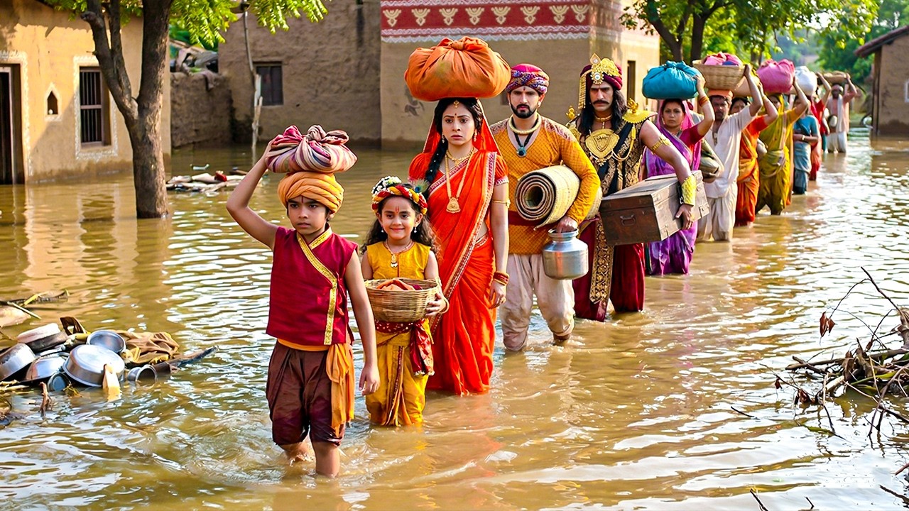 बाल कान्हा सबको बाढ़ से बचाने के लिए दूसरे गाँव ले जा रहे | यशोमती मईया के नंदलाला | Shree Krishan