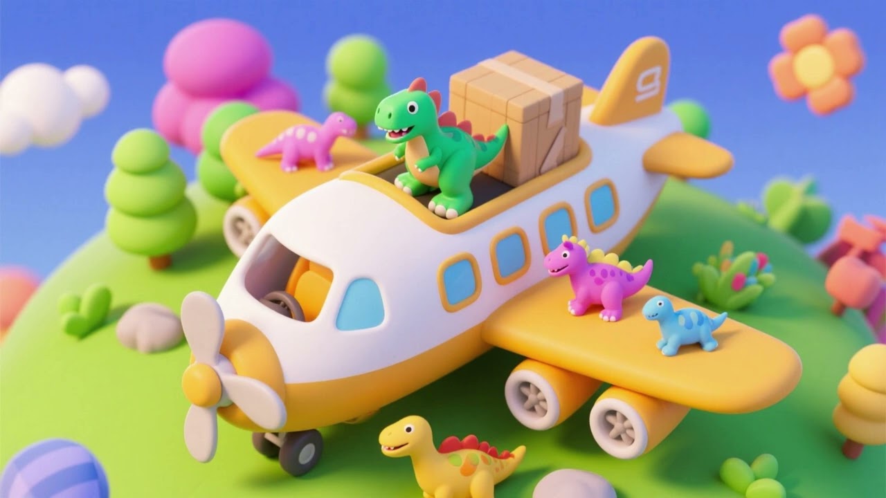 Frachtflugzeug mit Dinosaurierspielzeug – Abenteuer-Kinderlied