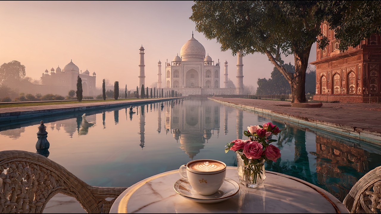 Taj Mahal at Sunrise ☕🤍 | White & Gold Luxury Café View | On Cloud Nine