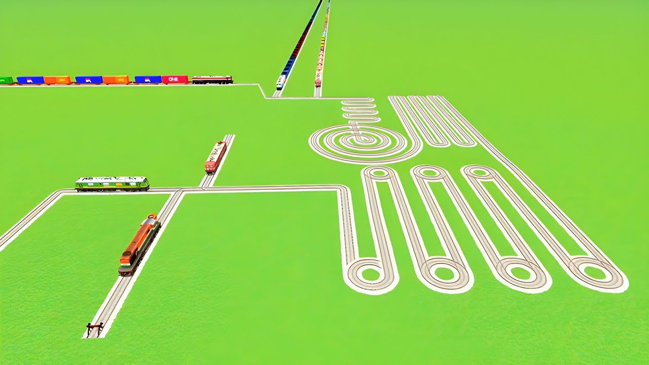 💞FIVE TRAINS CROSS SAME FACE TO FACE TRACK CIRCLE SNAKE🐍TRACK RAILROAD RAILWORK BEANG 