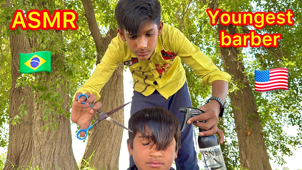 ASMR youngest barber 💈 in the world amazing haircut in jungle