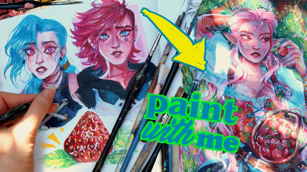 Painting over my sketches #2 🍓 (Arcane, Rose Thornblade, & witchy stuff) 🌠 Paint with me