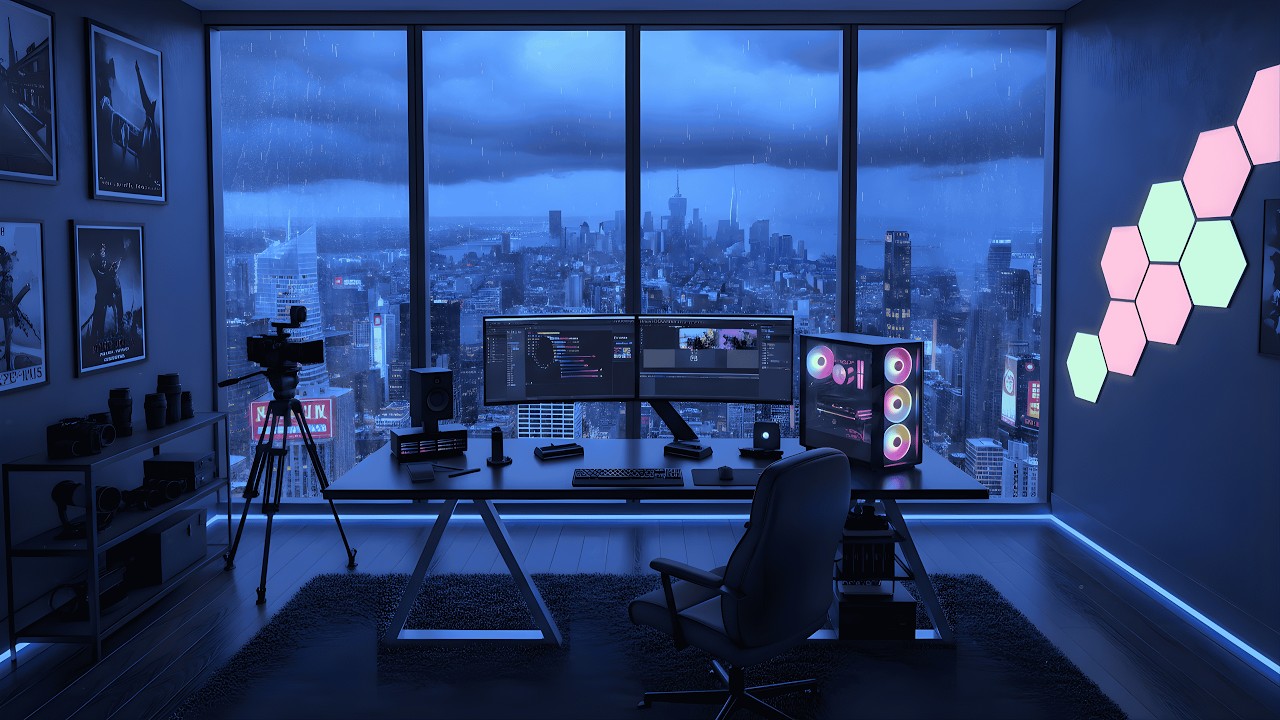 A Rainy Night in the Editing Room 🌧️ Calm City Atmosphere | Lofi Mix