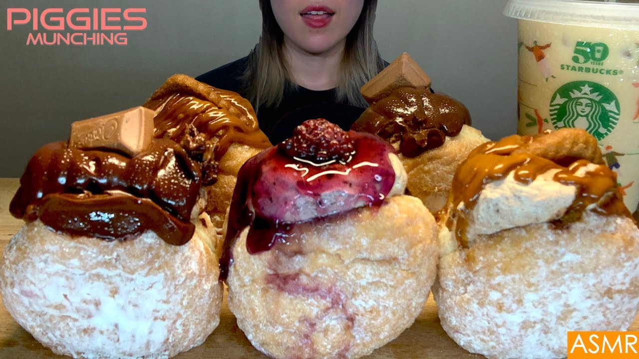 ASMR NUTELLA BISCOFF BLUEBERRY CREAM DONUT MUKBANG CHOCOLATE 누텔라 크림 도넛 먹방 Dessert Eating Sounds