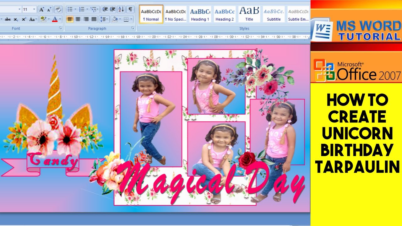 BIRTHDAY TARPAULIN II HOW TO CREATE TARPAULIN BIRTHDAY LAYOUT IN MICROSOFT WORD Il MS Word Tutorial