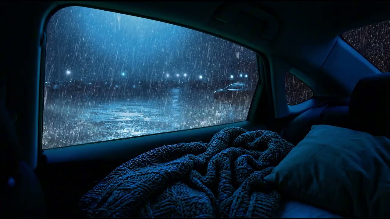 Comforting Heavy Rain and Soft Thunder Inside Warm Car Cabin - Goodbye Insomnia, Sounds for Healing