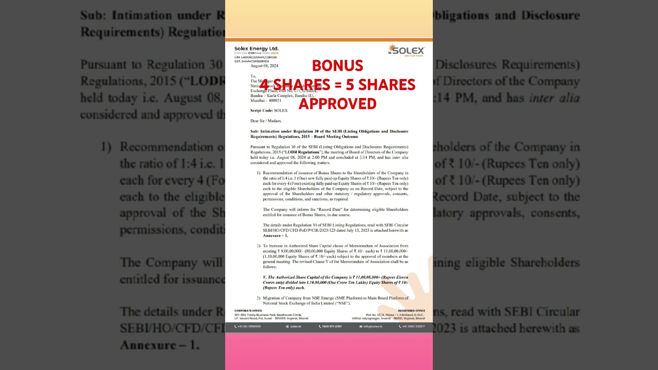 solex energy Ltd share latest news 💥 #bonus share updated #bse #stockmarket #nse #smju #investment