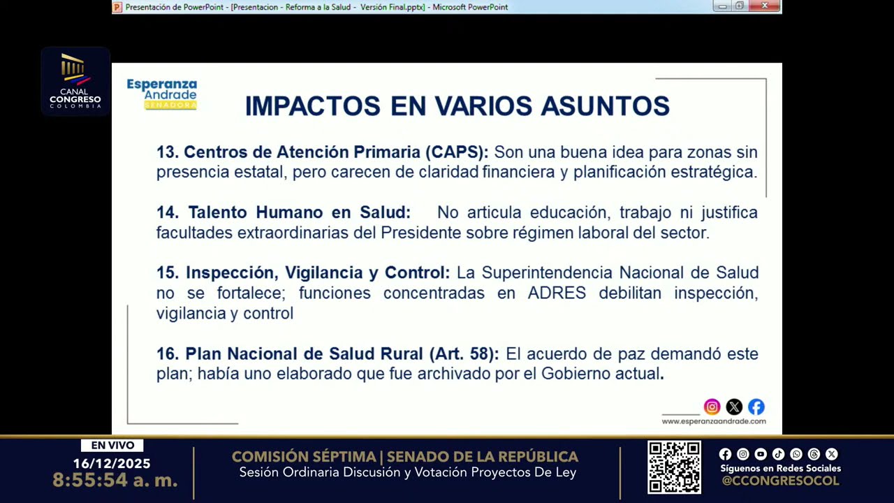 COMISI&Oacute;N S&Eacute;PTIMA  SENADO DE LA REP&Uacute;BLICA -- Diciembre 16 de 2025
