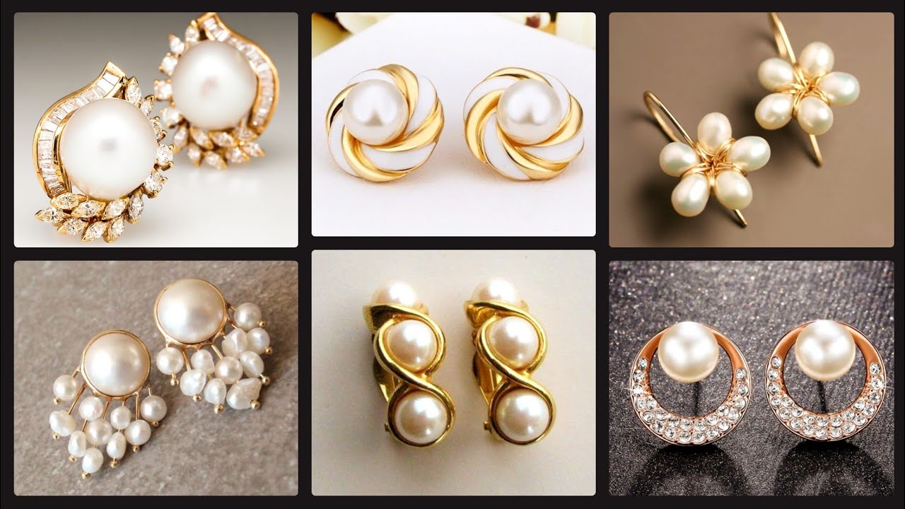 Classy & Gorgeous 18k Gold Flower Pearl Stud Earrings Designs