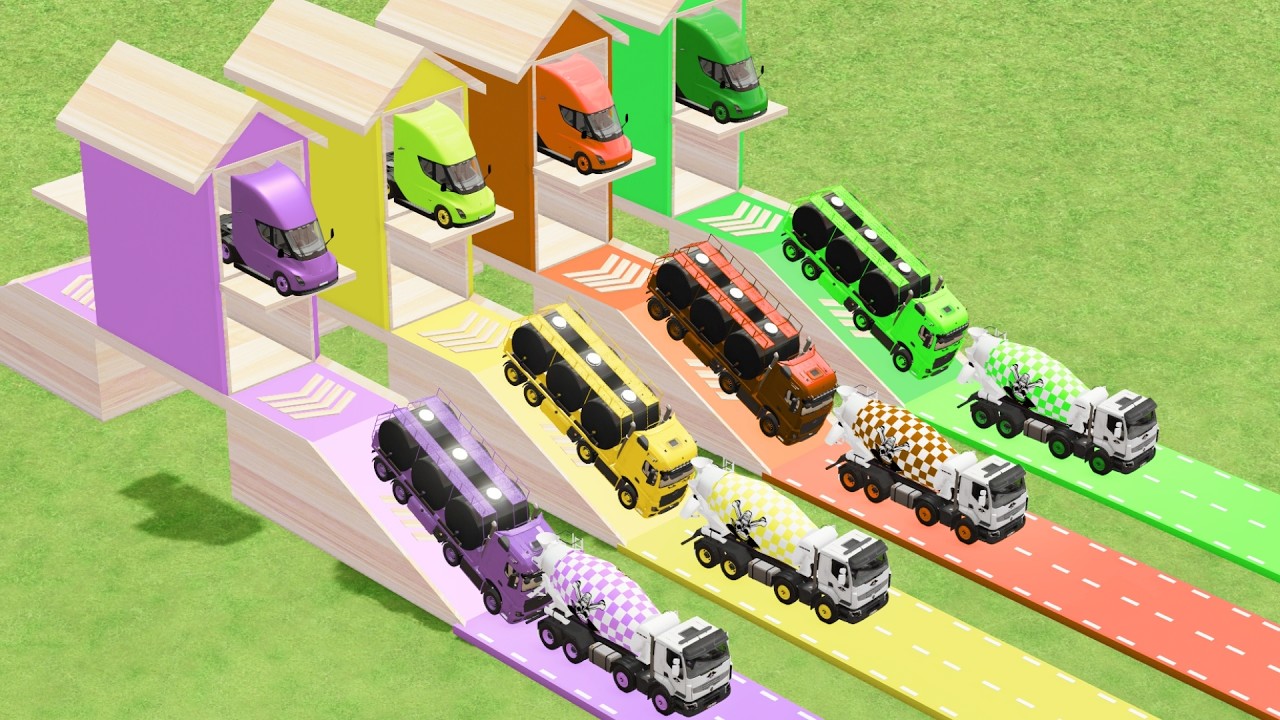 Garage with Colors - ALL MIXER TRUCK WITH DOUBLE FLATBED TRAILER TRUCK DAFF, MIXER MAN