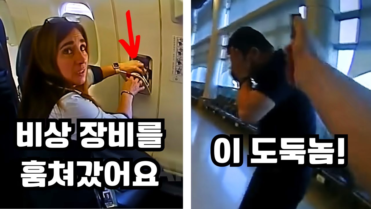 항공기 비상장비를 훔치다 페퍼스프레이 맞고 참교육당하는 빌런 승객