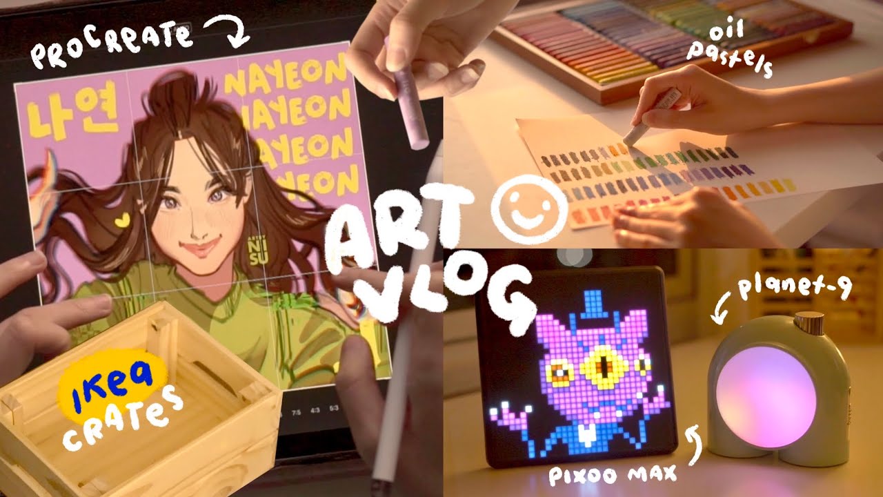 ART VLOG 🌷 new oil pastels, building crates, varnishing wood, Divoom pixoo max & planet-9 unboxing